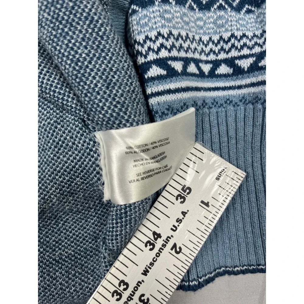 Eddie Bauer Quarter Zip Sweater Mens Medium Blue Nordic Fair Isle Cotton Blend‎